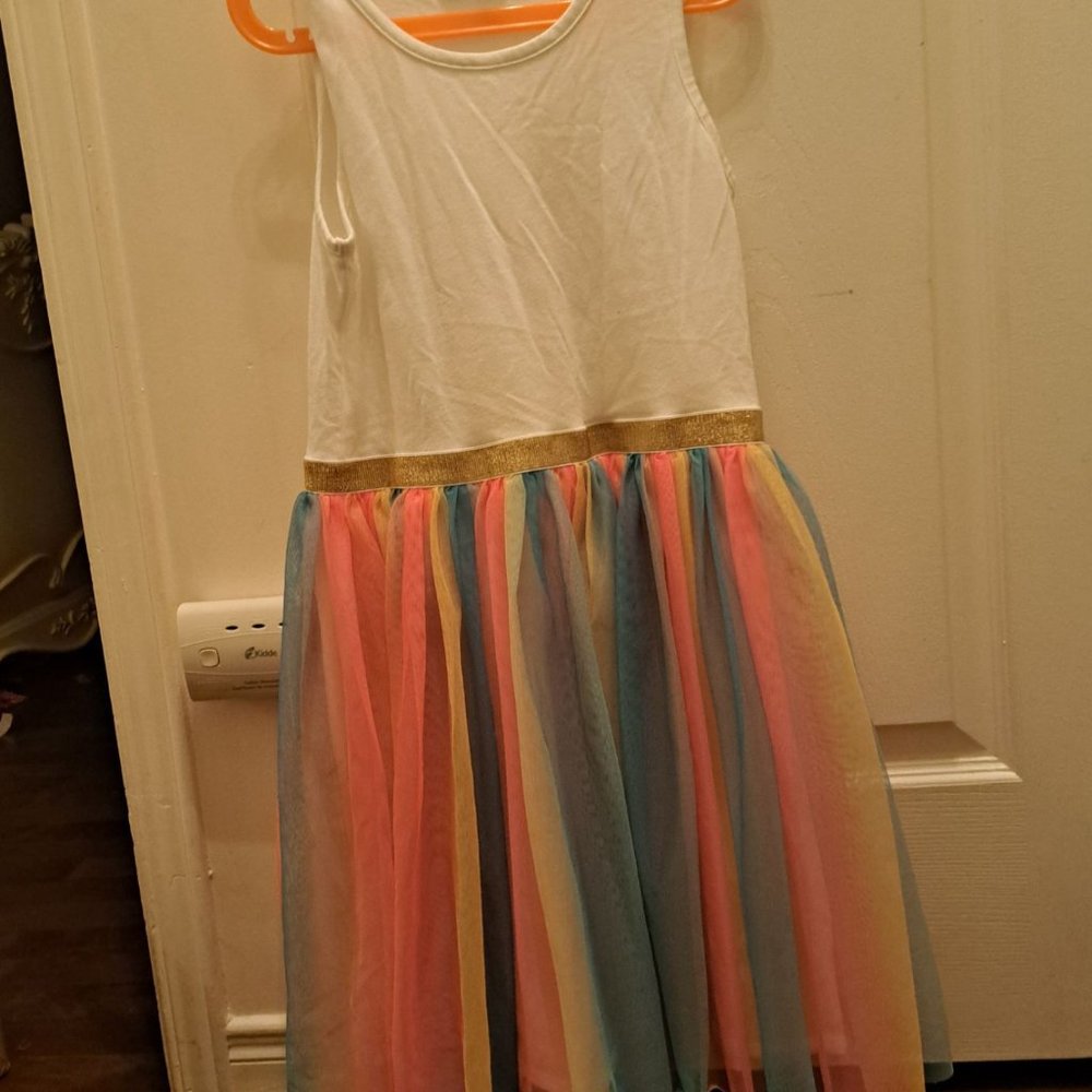 Georges pastel rainbow skirt dress sleeveless birthday  girl 10-12